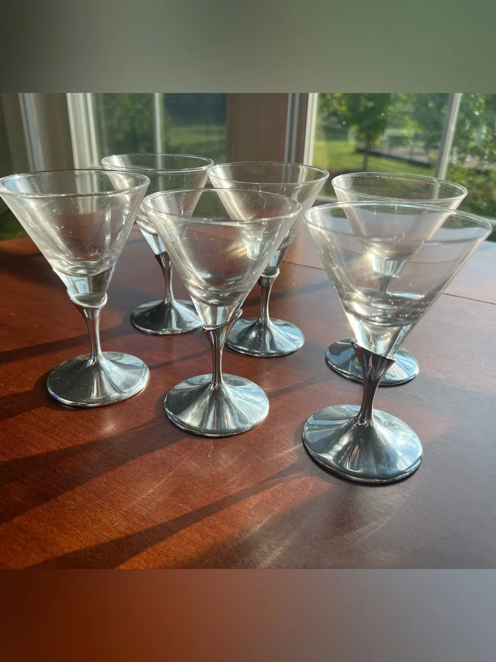 Mikasa Glass Martini Coupes w/ Silver-Tone Stems Set of 6 Axis by David Rockwell